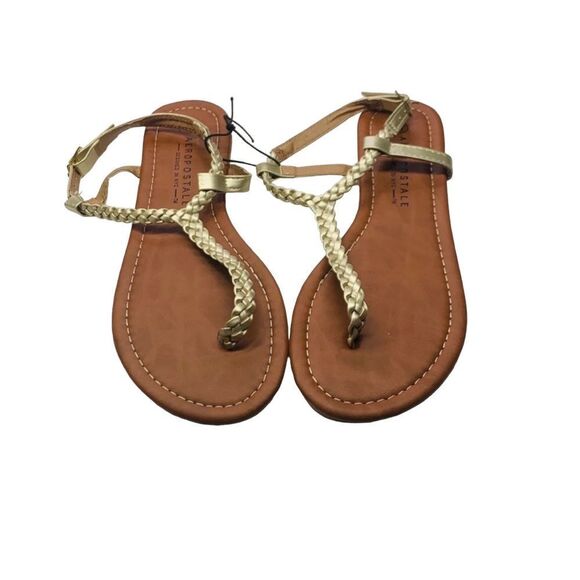 NWT Aeropostale Gold Skinny Braid T-Strap Sandals - Size 6 - Picture 4 of 9